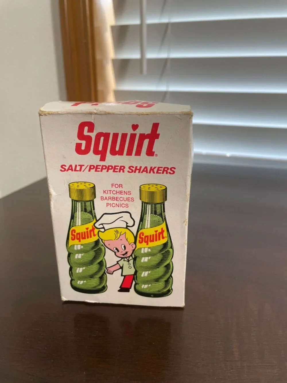 Vintage 1974 Squirt Soda Bottle Glass Salt and Pepper Shaker Set